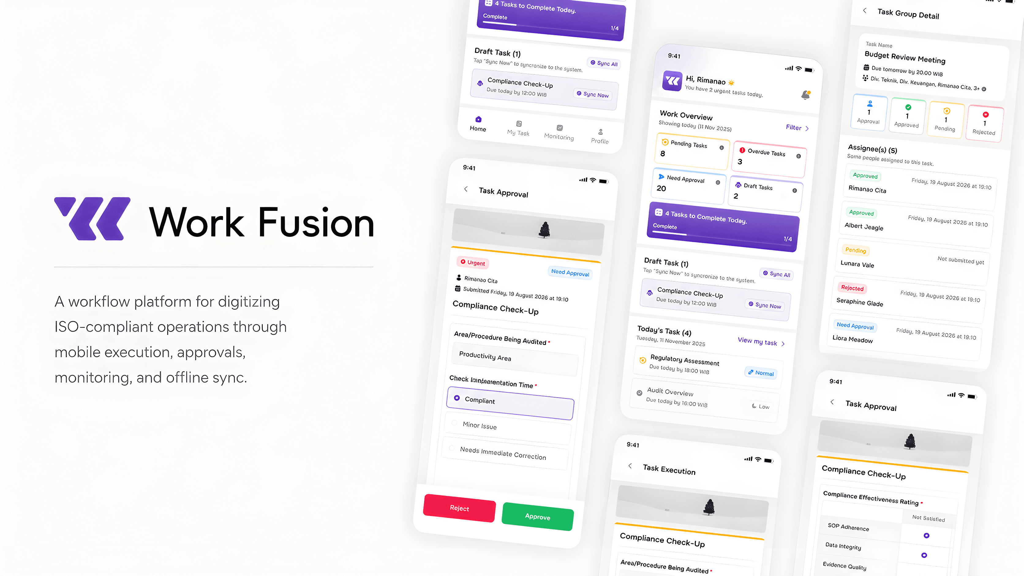 Work Fusion cover showing the logo, a short product description, and mobile workflow screens for task execution, approvals, and monitoring.